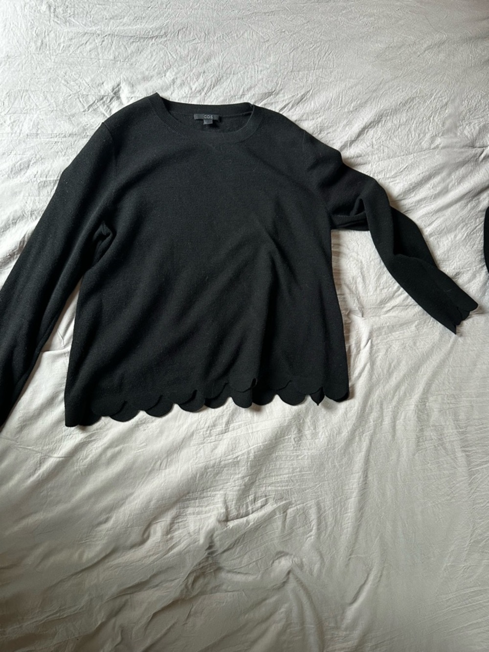 COS Black Scallop-Hem Crewneck Sweater